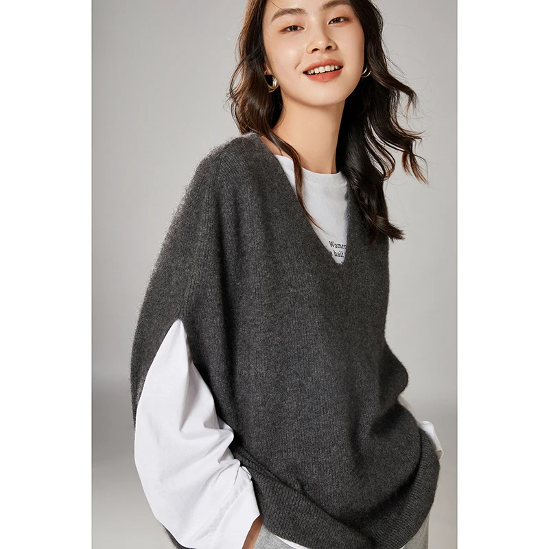 

Bat Sleeve Cashmere Tank Top Women's Spring and Autumn Sleeveless Sweater Loose Versatile 100% Pure Wool Knitted Top Pullover