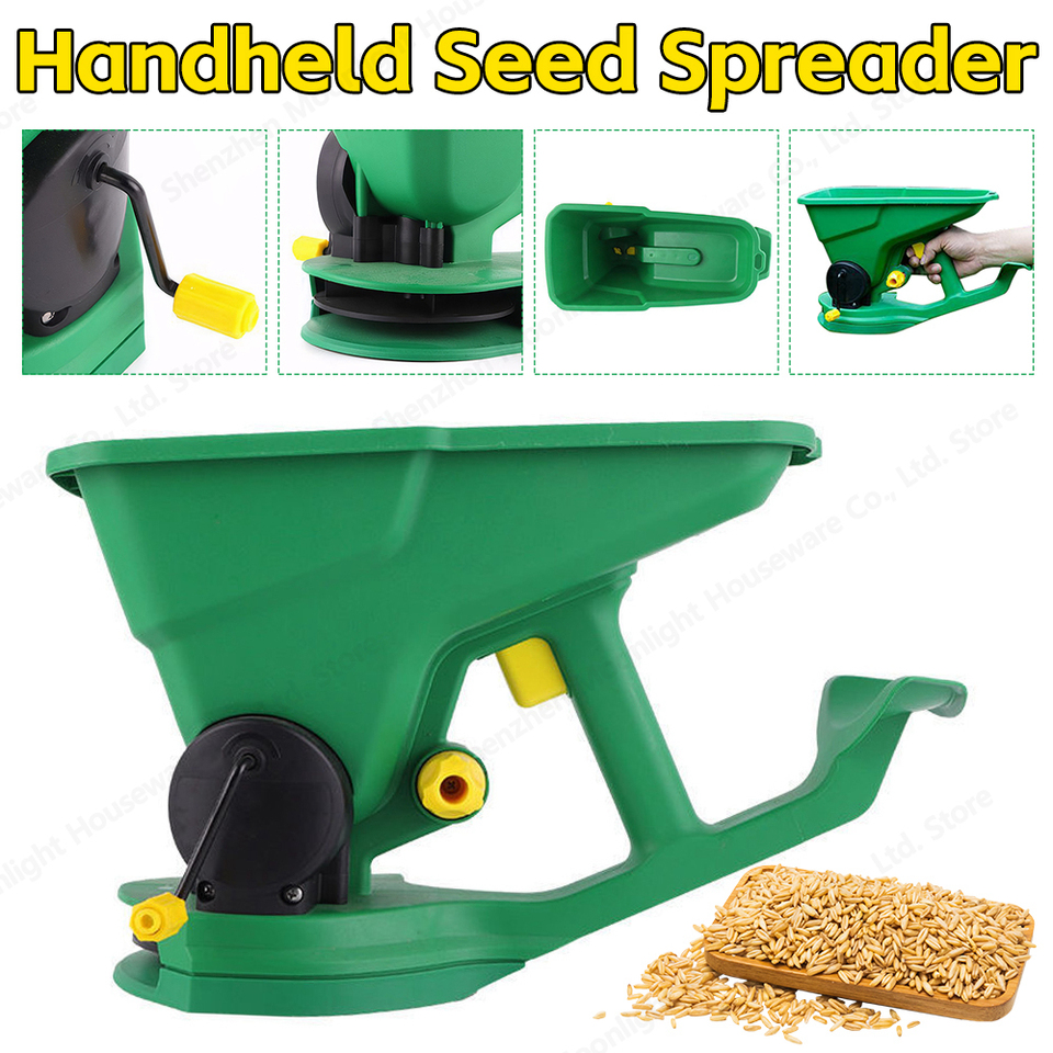 Garden Seeder Manual Seed And Fertiliser Applicator Spreader Fertiliser Hand Lawn Melt Snow Tools Crank for Grass Seeds Rock