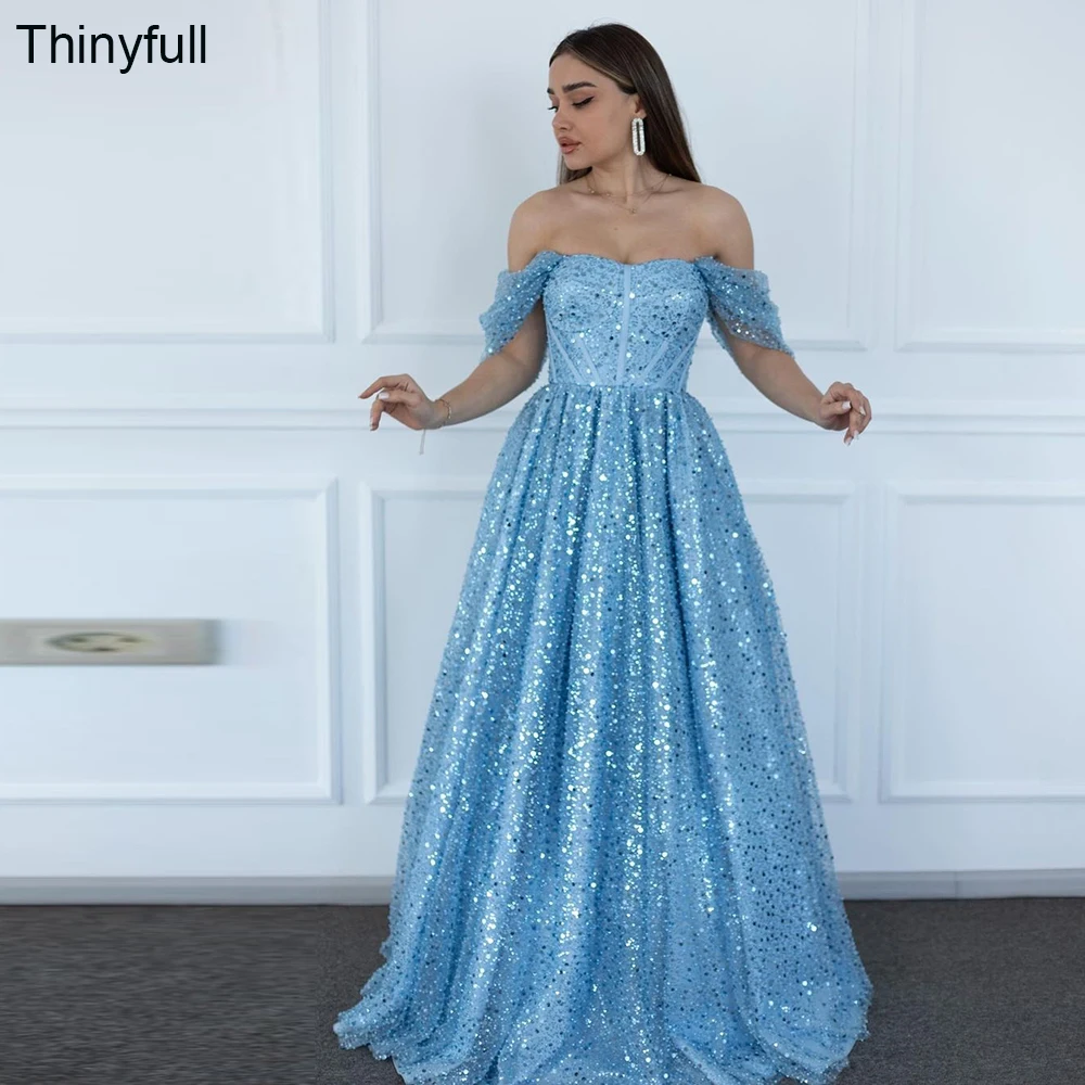 

Thinyfull A-line Evening Party Dress Strapless Off Shoulder Sequin Floor-Length Prom Gown Formal Occasion Gown Vestidos De Noche