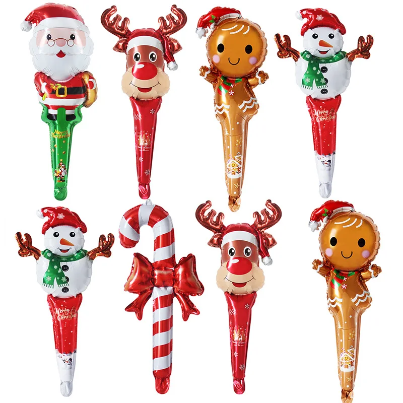 

50pcs Christmas Hand Stick Balloons Santa Claus Strike Snowman Candy Happy New Year Merry Christmas Decoration Kids Gift Globos