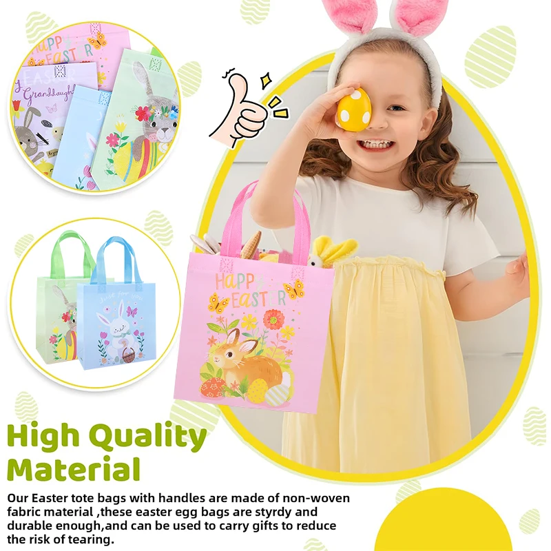 4/8Pcs Easter Gift Bags Cute Rabbit Eggs Candy Gift Packaging Bag 2025 Happy Easter Party Decor Supplies Kids Favors Treat Bag