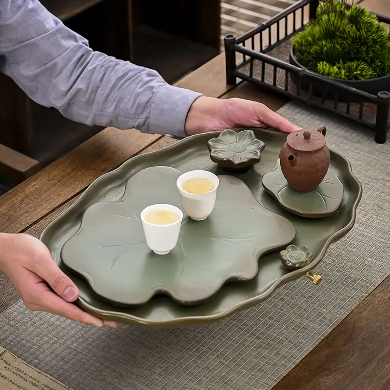 Ceramic Tea Tray Household Dry Brewing Table Office Small Tea Table Tray Simple Water Storage Type Dry Gun