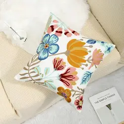 Rustic Floral Embroidered Canvas Cushion Cover - 45x45cm (10)