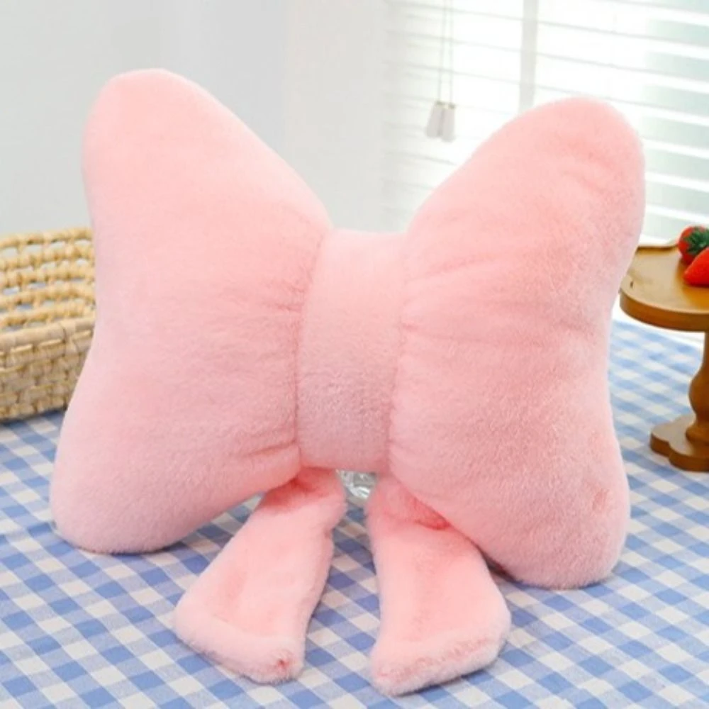 Creative Plush Bow Pillow Waist Support Cute Bowknot Waist Pillows Solid Color Stuffed Bow Throw Pillows Sofa
