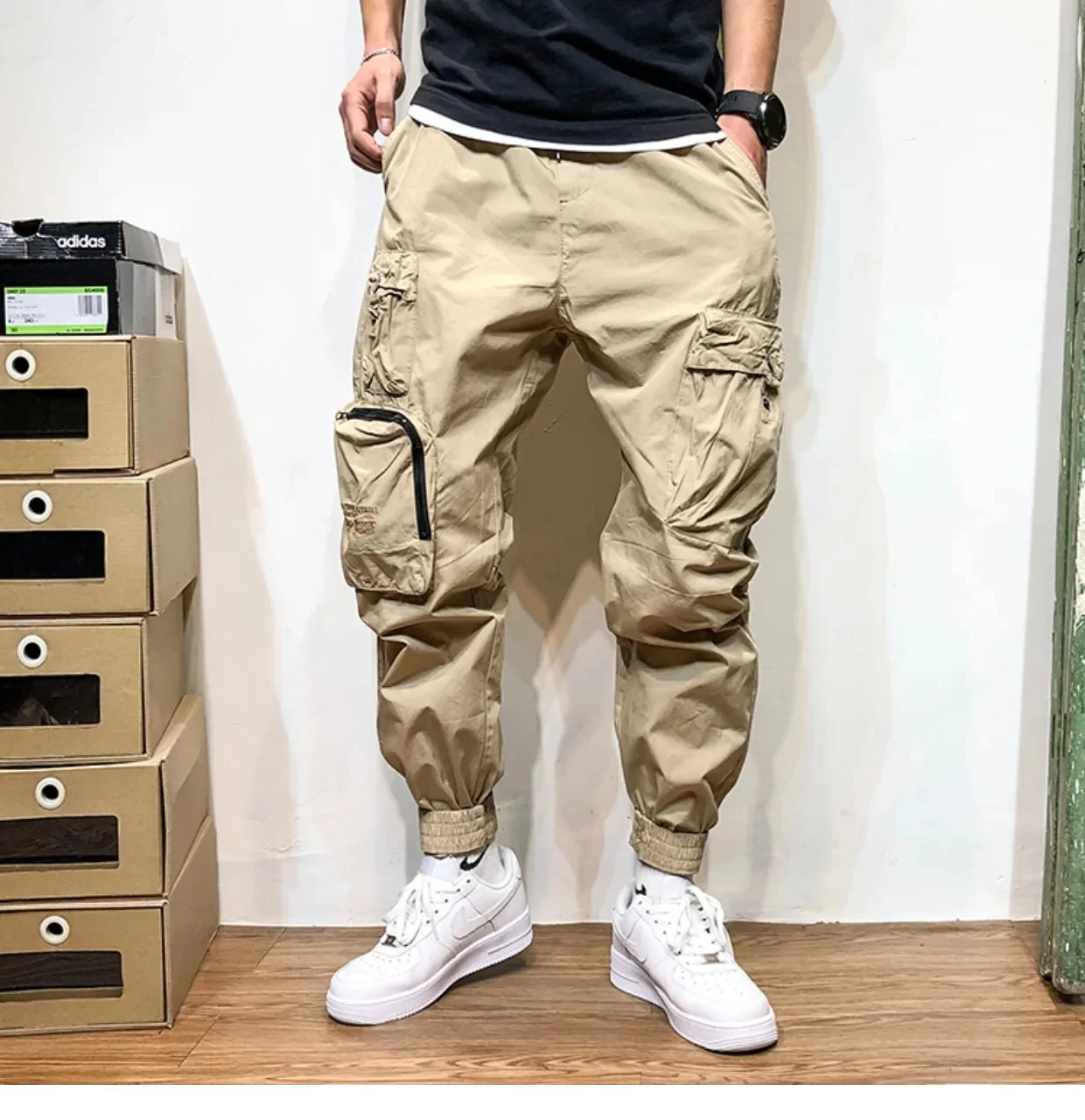 

2023 Japanese Streetwear Plus Size Thin Men Clothing Jogging Casual Joggers Korean Khaki Trousers Cargo Pants