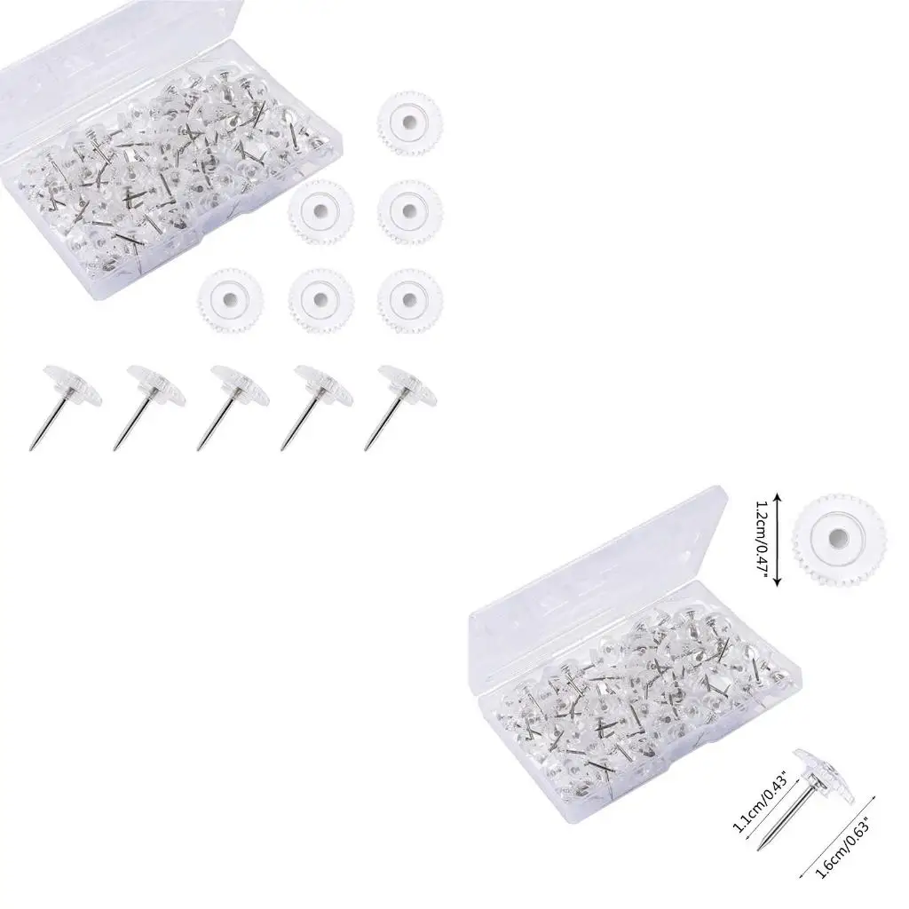 100개 기어 모양 압정 케이스 포함 단순 지도 핀 사진 메모 파일 Thumb T