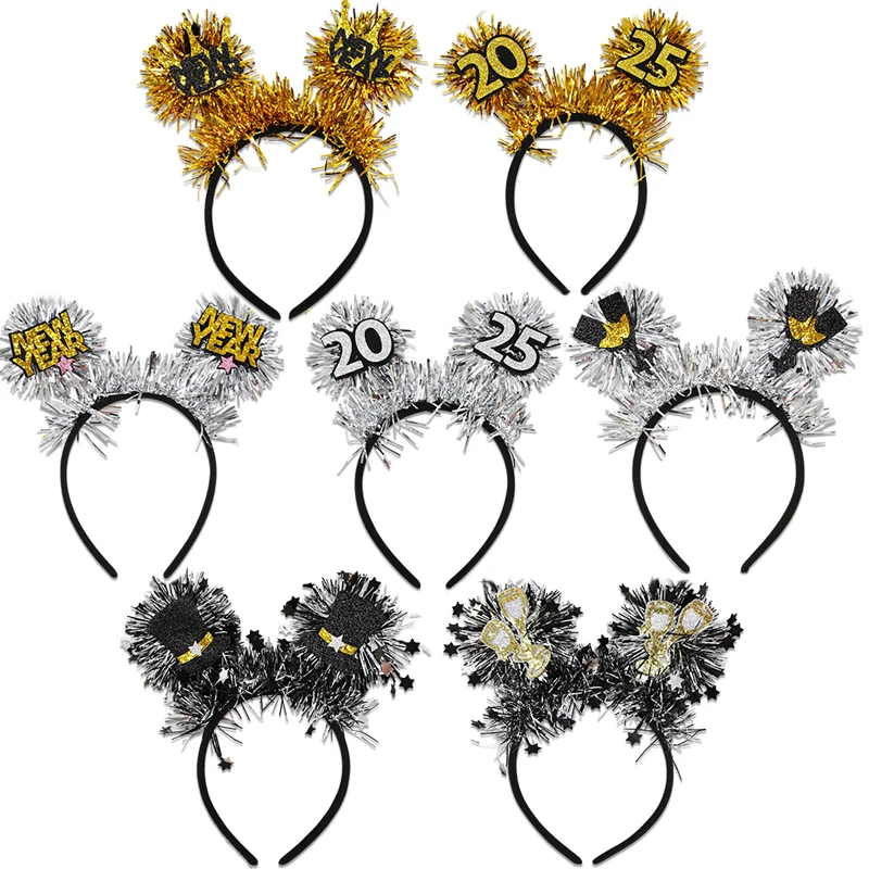 Hair Accessories Hair Headband Happy New Year's Headband Gold And Silver Color Party Sequins Star Glitter Hairbands