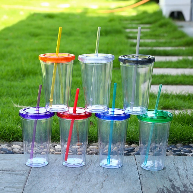 Reusable Double Wall Transparent 350ml 12oz Clear Plastic Cup Cold Cup  Plastic Tumbler With Lid And Straw - Mugs - AliExpress