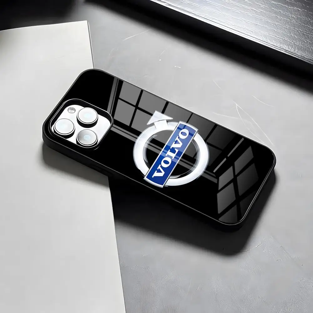 Sleek Shockproof Glass Phone Case featuring Cool V-VolvoES Logo