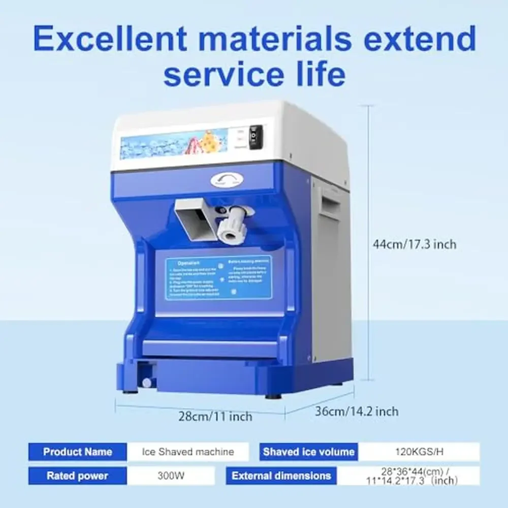 Ice Crusher Shaver Machine Snow Cone 250W Aluminum Alloy Blade Adjustable Thickness 265LBs/hr Electric Cold Drink Maker with Ice 4