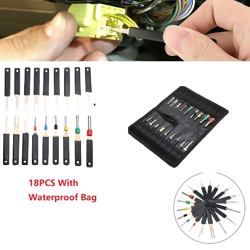 18PCS Waterproof Bag Terminal Removal Kit Stylus Wiring Crimp Connector Pin Extractor Puller Terminal Repair Tools