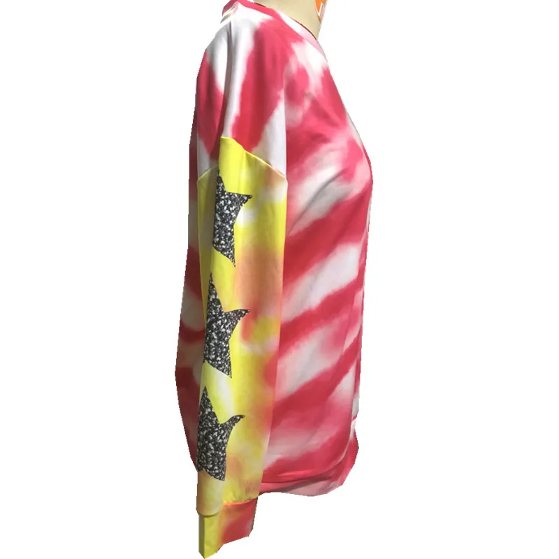 2023 New Women Casual Tie Dye Printing Crewneck Harajuku Sweatshirt Loose Streetwear Y2k Long Sleeve Hoodies Plus Size Clothing
