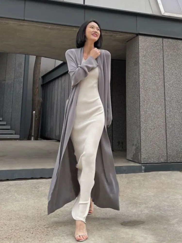 

Elegant Spring Knitted Long Cardigan For Women Sweater Lace Up Coat Female Fashion Autumn Outerwear Solid Lady 2023 Clothes