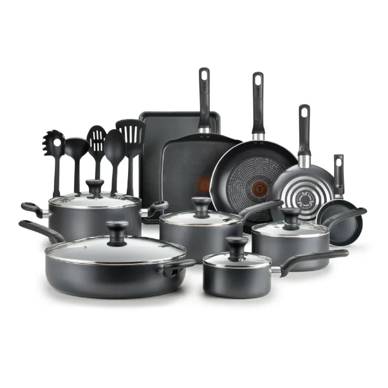 

Easy Care Nonstick Cookware, 20 Piece Set, Grey/ Red, Dishwasher Safe