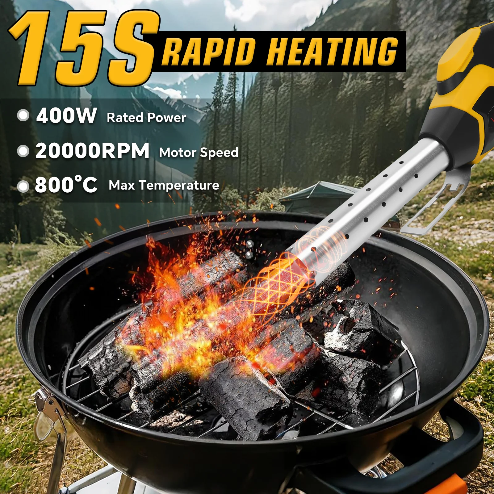 400W Cordless Fire Starter Charcoal Starter BBQ Tool Chemical Free Heated Air wi