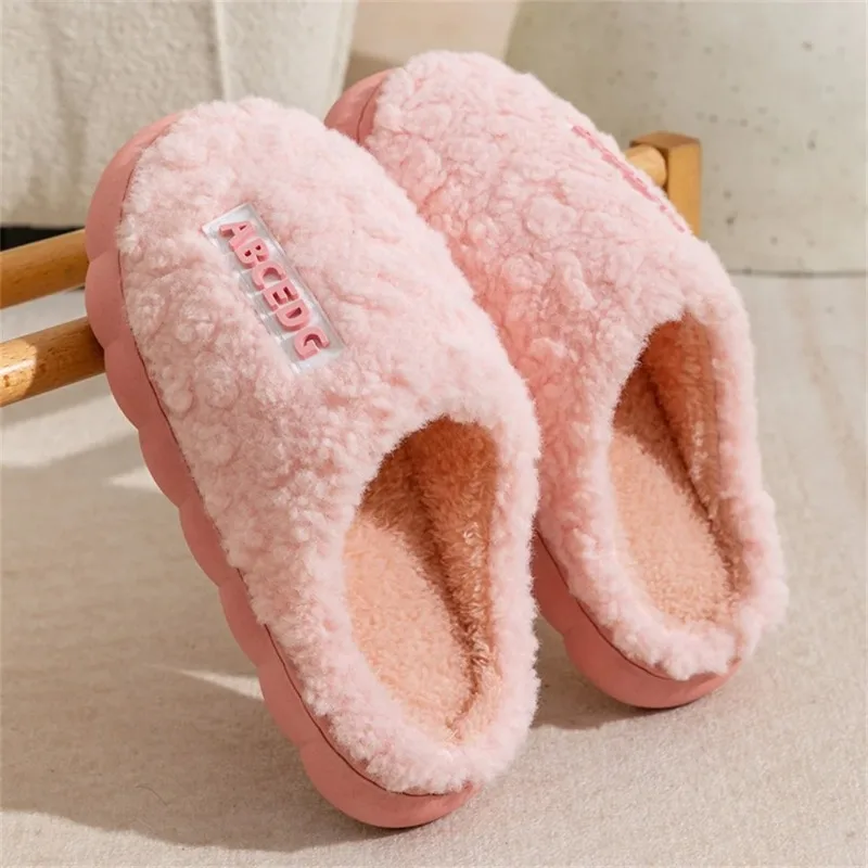 Women Men Fashionable Warm Non Slip Slippers Winter Home Leisure Fluffy Shoes Simple Couple Plush Slippers Cotton Slippers