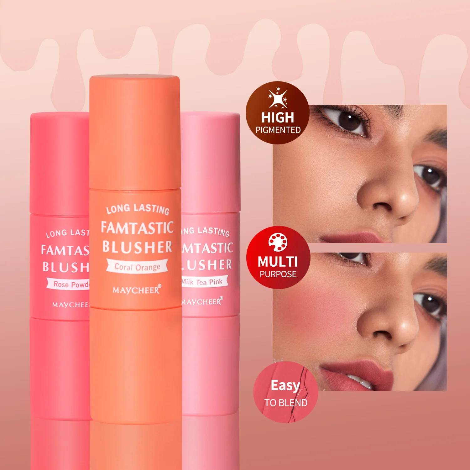 MAYCHEER double head vigorous powder blusher stick natural makeup holding waterproof powder blusher cream