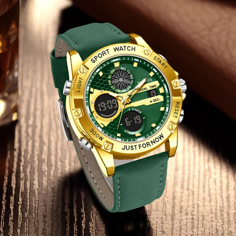 New Original FOXBOX Sports Watch For Men Fashion Leather Luminous Chronograph Watch ​Waterproof Quartz Wristwatch Clock Gift