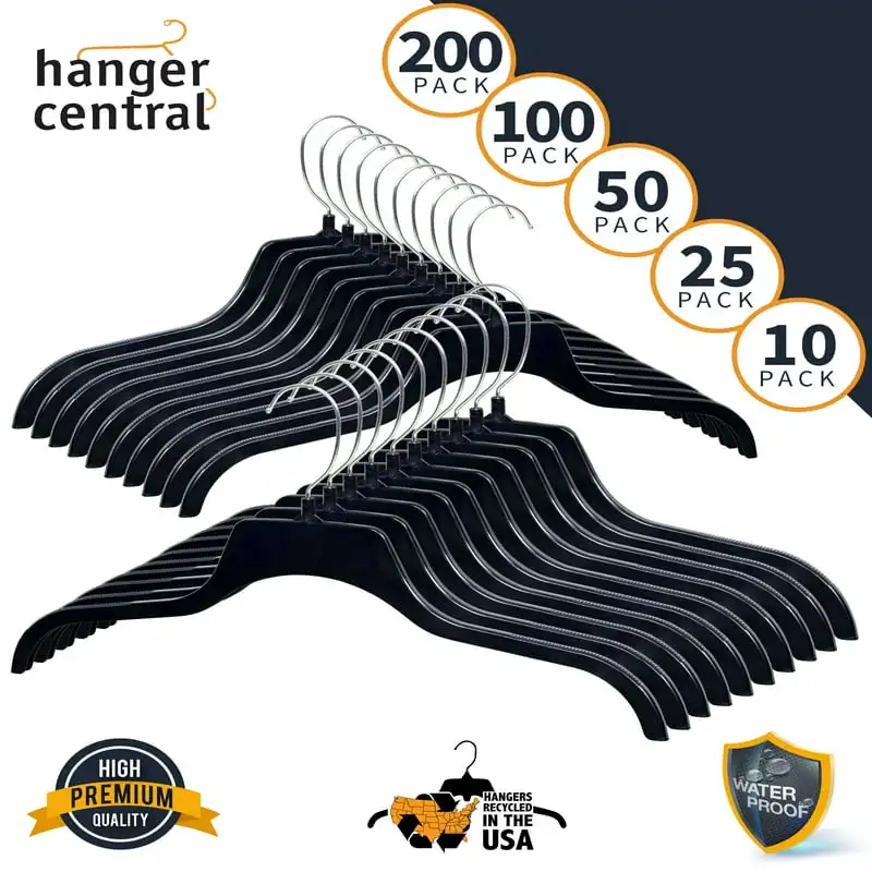 

Plastic Non Slip Clothing Hanger, Swivel Hook, 17 inch, 10 Pack, Black Perchas ahorrar espacio armario Space saving clothes hang