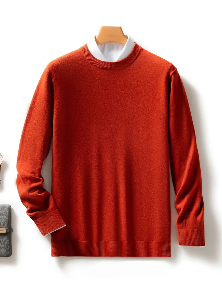 

Men's Autumn Winter Basic O-neck Pullover Sweater 30% Merino Wool Knitwear Long Sleeve Pure Color Smart Casual Clothes Tops