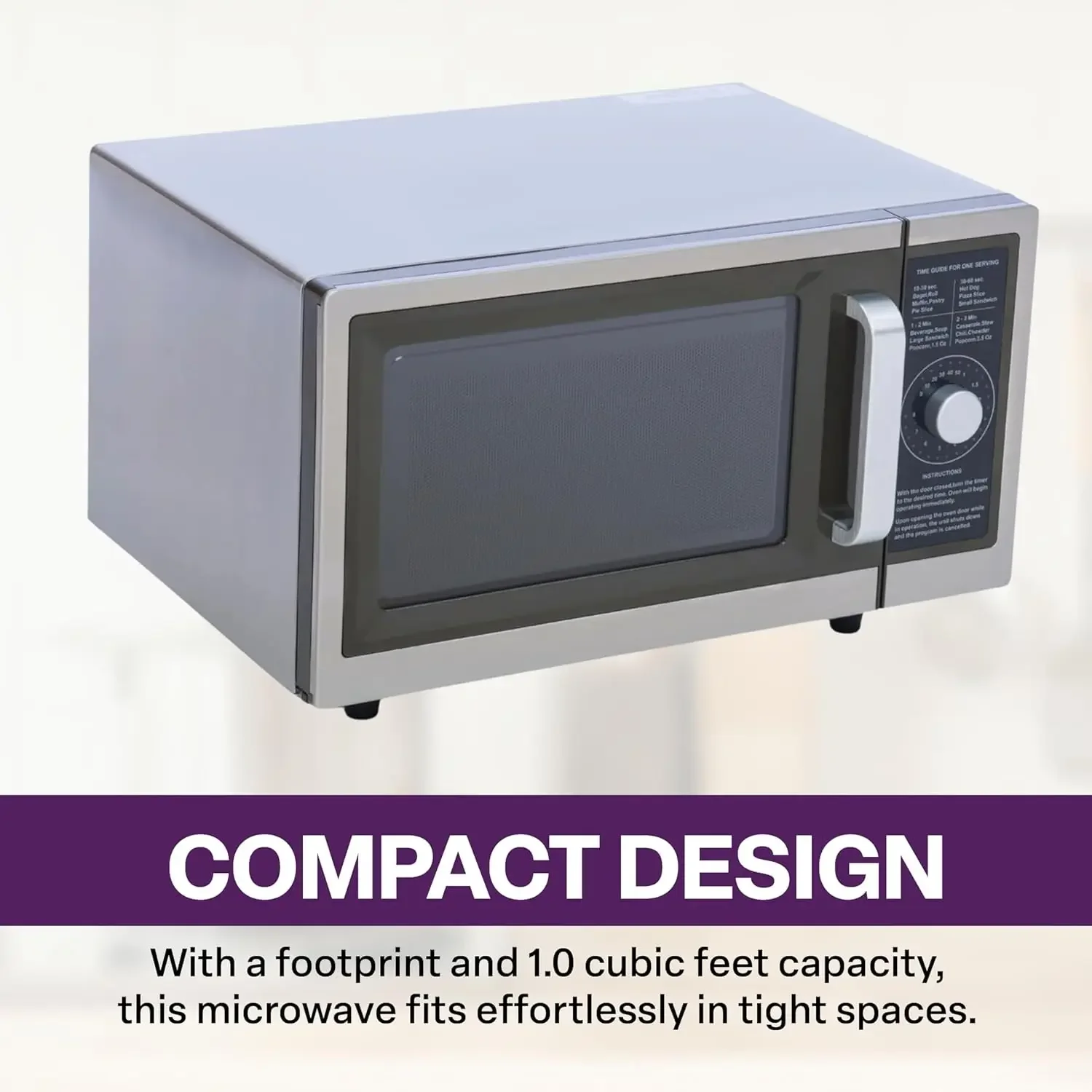 Microwave with Dial Control, 1 Cubic Feet Interior, Stainless Steel, 1000 Watts, UL and NSF Approved 2