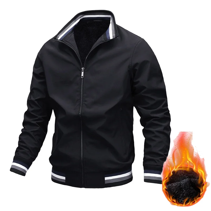 

Winter Warm Fleece Jacket Men Coats Zipper Stand Collar Business Casual Jackets Windbreaker New Fashion Slim Bomber Jackets Mens