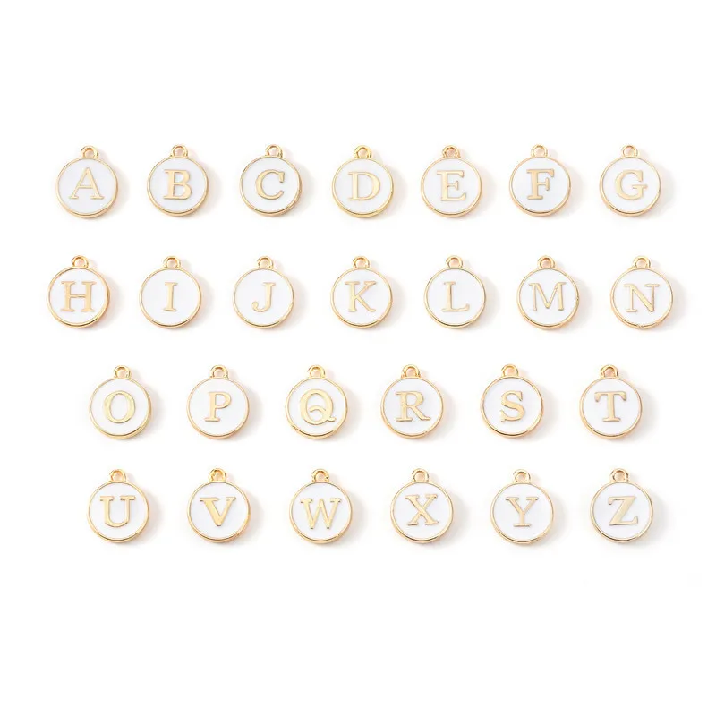 10 Stück Emaille Buchstaben Charms Weiß Double Face Anfangsbuchstaben Charms für Schmuckherstellung DIY Armband Ohrringe Zubehör