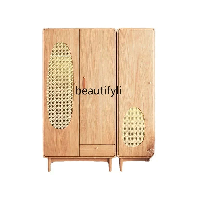 

Sili Style Solid Wood Wardrobe Household Small Apartment Bedroom Locker Simple Modern Storage Nordic Rattan Wardrobe