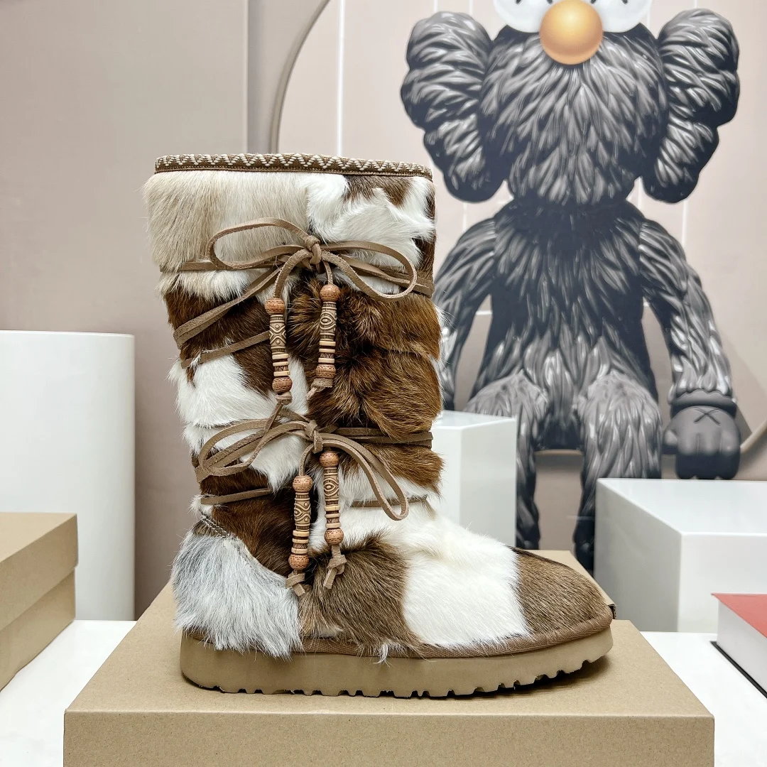 

Women's Winter Snow Boots Thick Wool Strap Bohemian Wind Boots Australian Classic Brand Color Contrast Warm Winter Boots