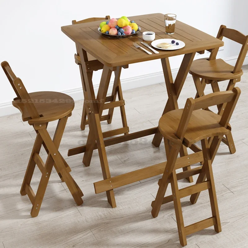 Foldable Wood Bar Chair, Living Room High Stool, Solid Wood Dining Chair, Modern Simple Family Bar Stool, Space-Saving Seating
