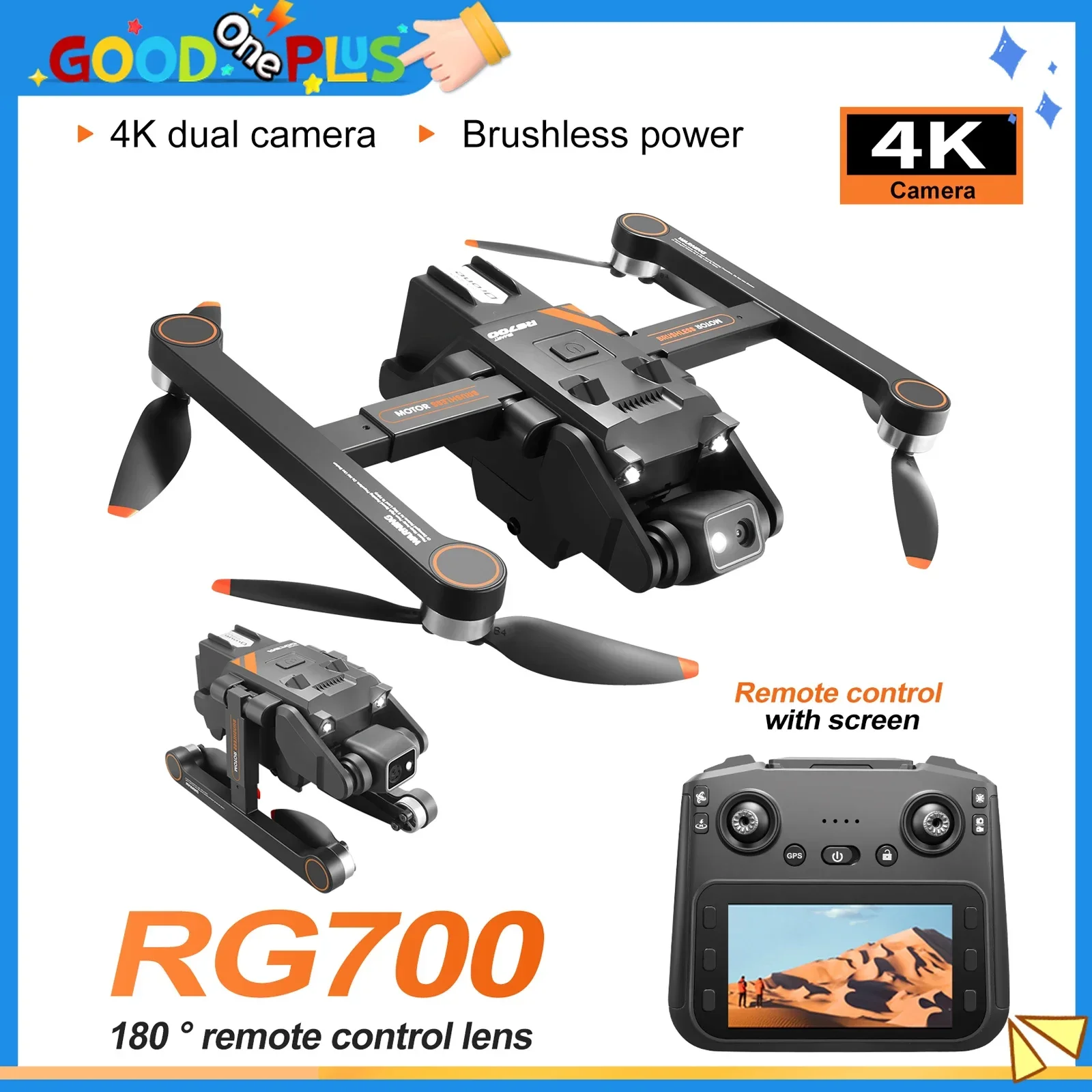 Rg700Pro Unmanned Aerial Vehicle with Screen Control Aerial Photography Dual Camera Gps Quadcopter Brushless Obstacle Avoidance