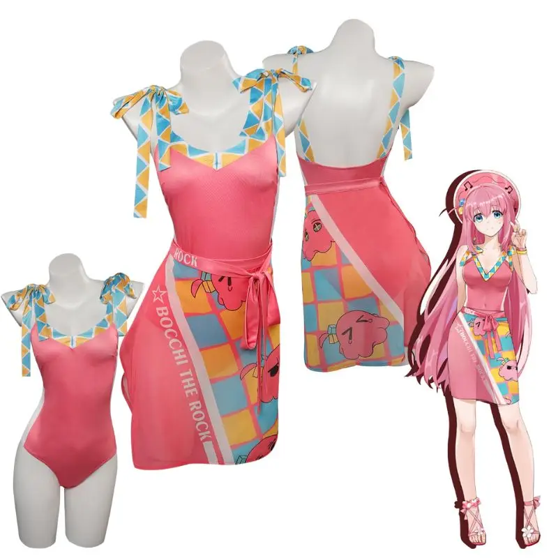

Gotou Hitori Cosplay Bocchi the Rock Cosplay Costume Swimsuit for Girls Dress Summer Two Piece Swimwear Outfits Halloween Suit