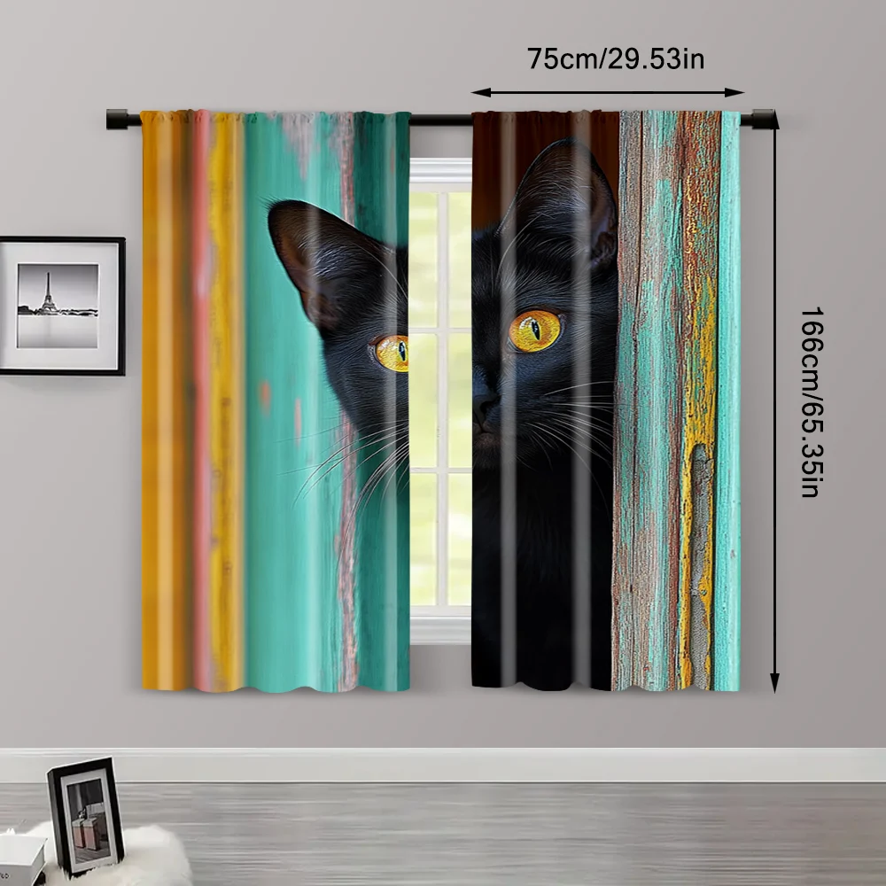 2pc,  Drapes black cat Versatile 100% Polyester,Without Electricity Versatile Applies to Living Room, Outdoor Decor 3