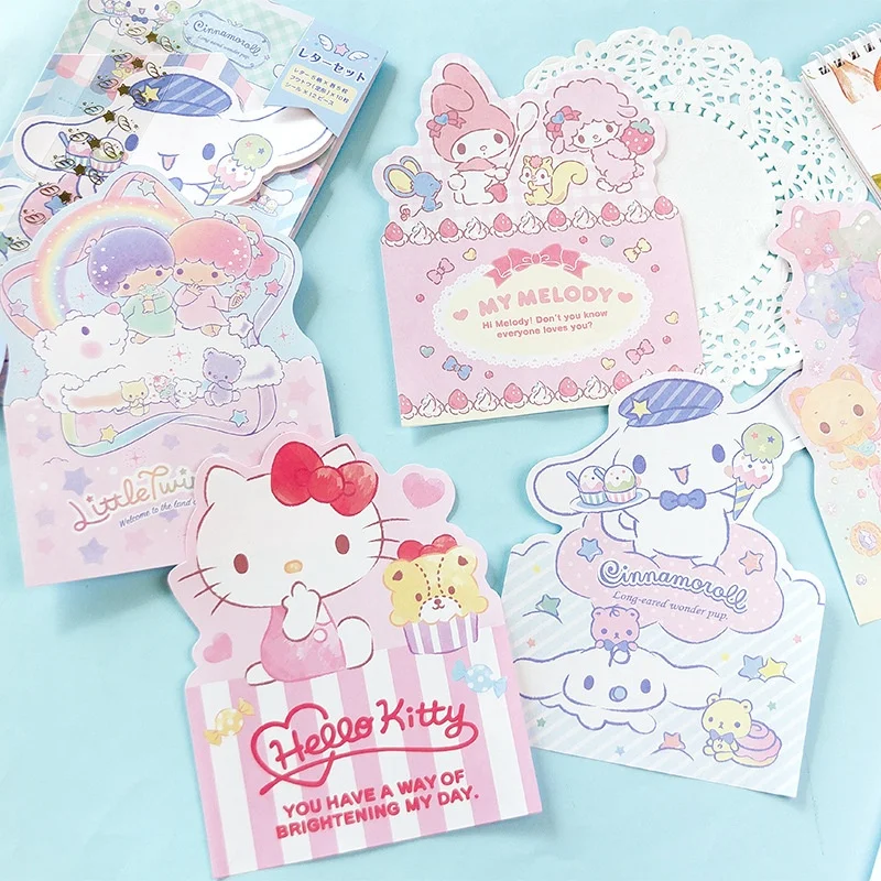 Kawaii Sanrio Kitty Melody LittleTwinStars Envelope Set Cute Festival Message Greeting Card Memo Pad School Supplies Kids Gift