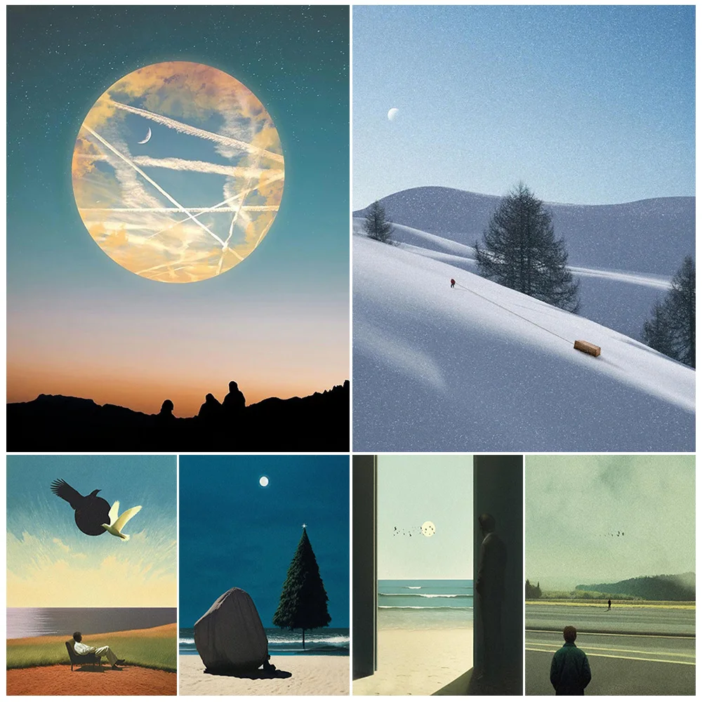 

The Person Looking At Each Other,The Shadow,The Lone Traveler,Abstract Wall Art Print Surreal Fantasy Moden Art Poster And Print