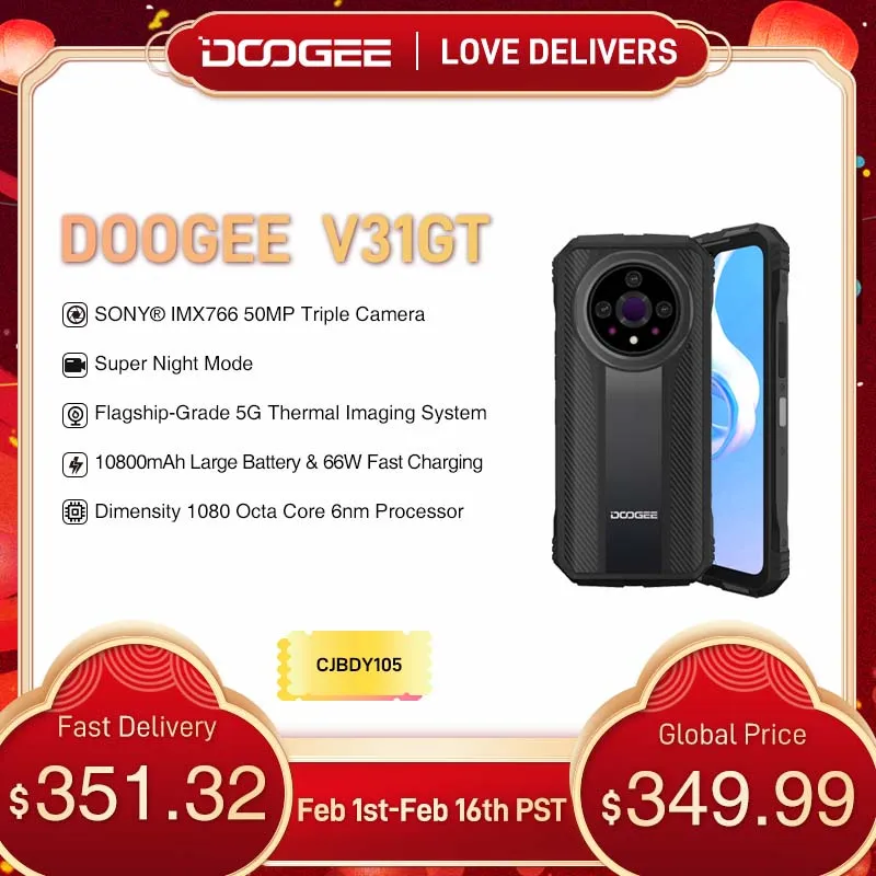 Prima Mondiale Doogee V31Gt Rugged Phone 6.58 "Fhd Dimensity 1080 Octa Core 5G Thermal Imaging 10800Mah 66W Telefono A Ricarica Rapida