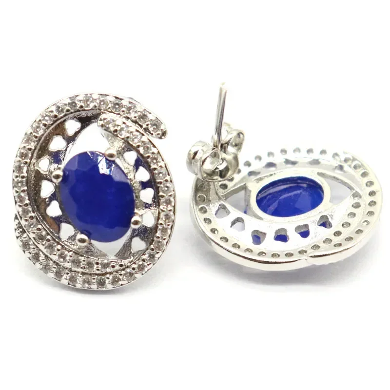 4g 925 SOLID STERLING SILVER Earrings Fire Rainbow Mystic Topaz Violet Topaz Real Blue Sapphire CZ Ladies Party