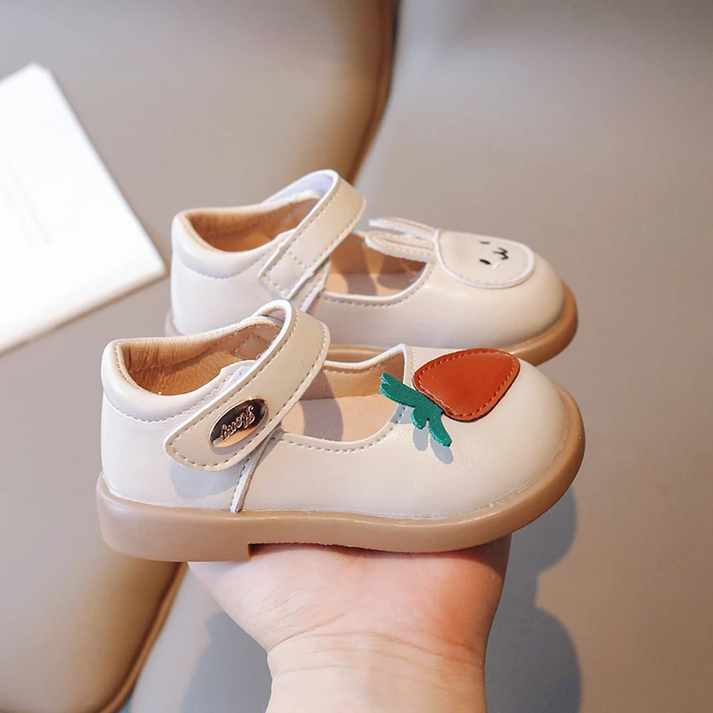 New Spring Cute Bunny and Carrot Patch Children Casual Shoes for Girls Non-slip Kids Shoes Hook & Loop Breatheable Non-slip