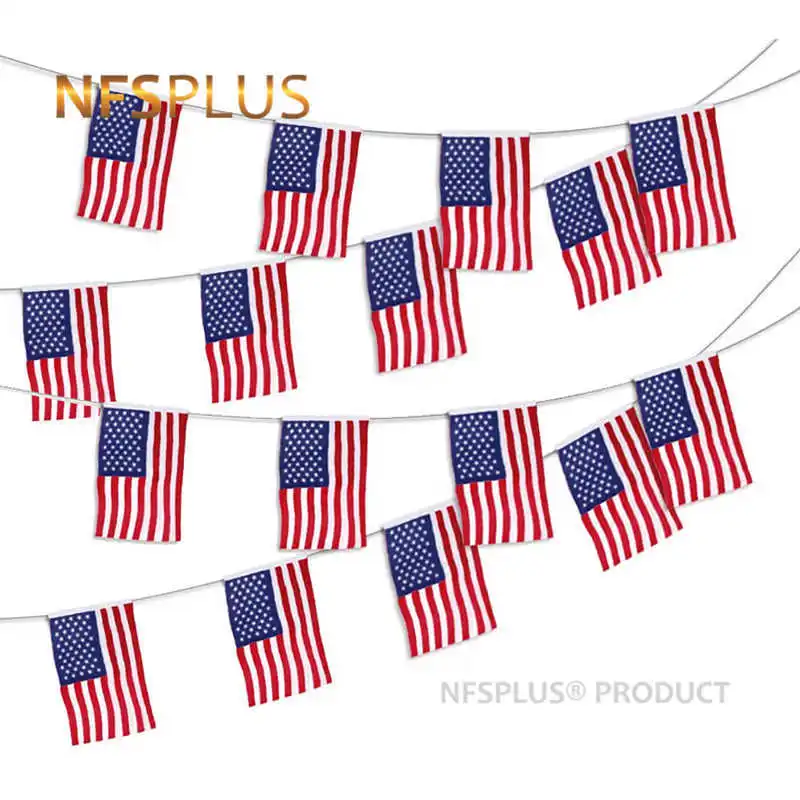 

20PCS Hanging American Flag USA US United States 14x21CM Polyester Printed Star And Stripes 6M The Star-Spangled Banner Flags