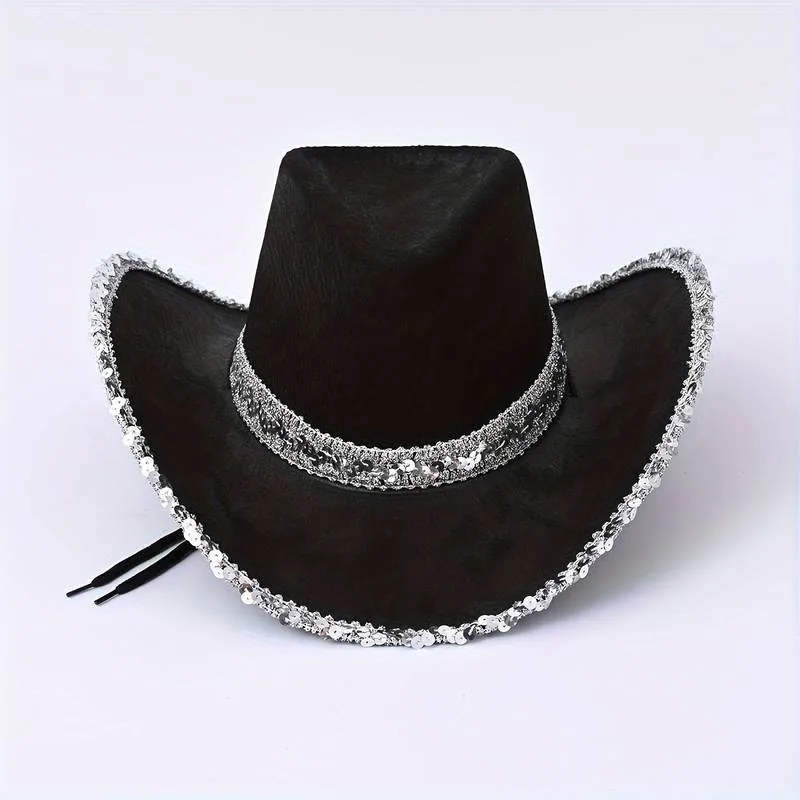 Women Summer Fashion Solid Party Sequin Elegant Top Hat Adjustable Length Glitter Shining Hat 1 Piece fashion hat