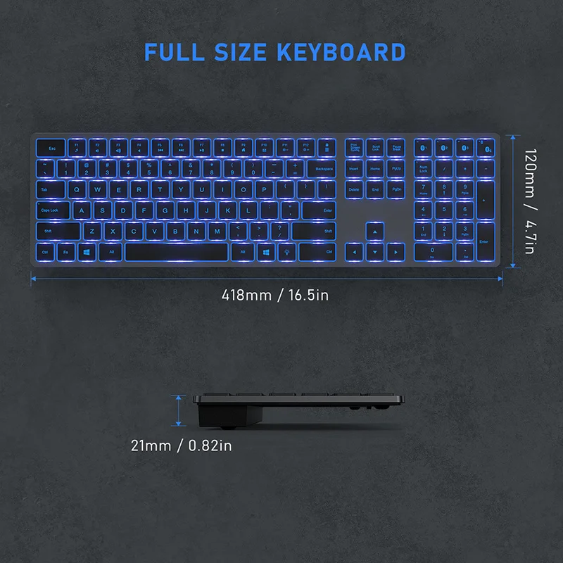 Teclado sem Fio e Mouse Combo Conjunto de Teclado Bluetooth Recarregável Cores Retroiluminadas Tamanho Completo - Imagem 6