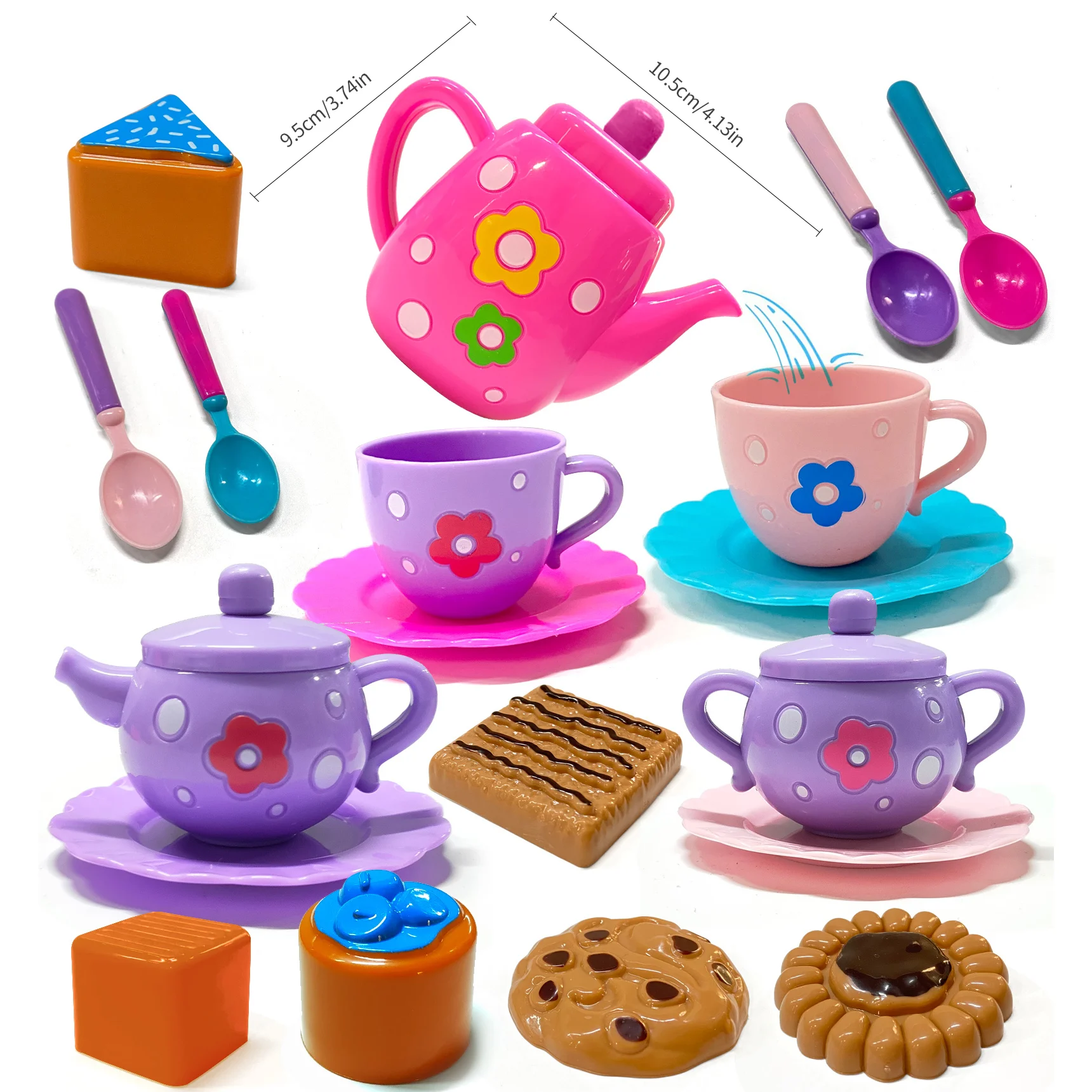 Tea set toy wooden tea set toy for little girls tea party set for toddlers including kettle cookies kids play food boys girls gifts