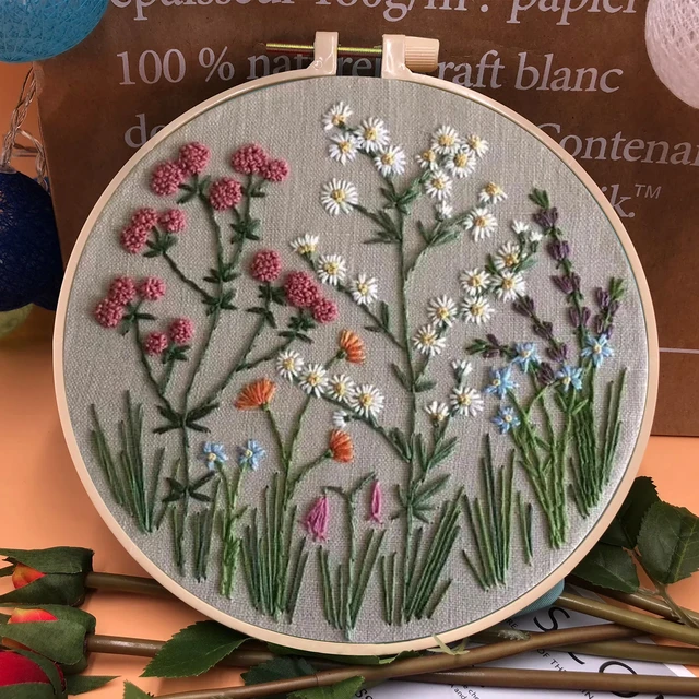 Vase Flowers Embroidery Kit Beginner modern Flower Plant Hand Embroidery  Full Kit-diy Floral Needlepoint Hoop Wall Art Kit-gifts for Her 