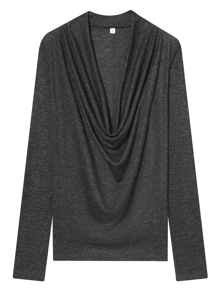 Women's Simple Style T-Shirts Spring Autumn Fashion Drooping Ruched Short T Shirts for Women Streetwear Long Sleeve Casual Tops