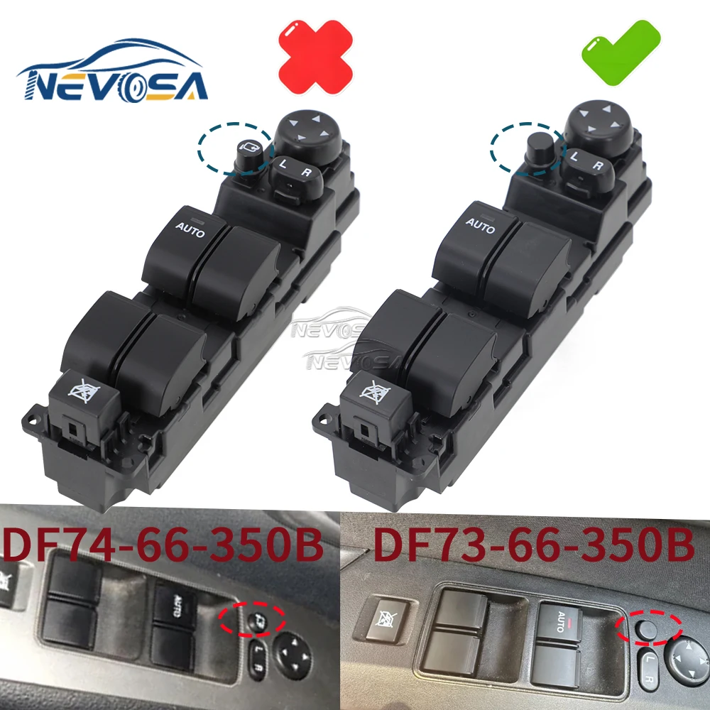 NEVOSA DF73-66-350B Mazda 2 M2 2007-2013 DF 용 앞 좌측 드라이버 도어 창 마스터 스위치 유리 리프터 7366350 비