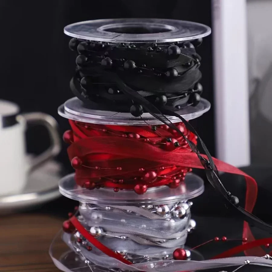 4.5m/Roll Bead Yarn Pearl Ribbon Flower Packaging Beaded Florist Materials Accessories Birthday Party Decoration Supplies