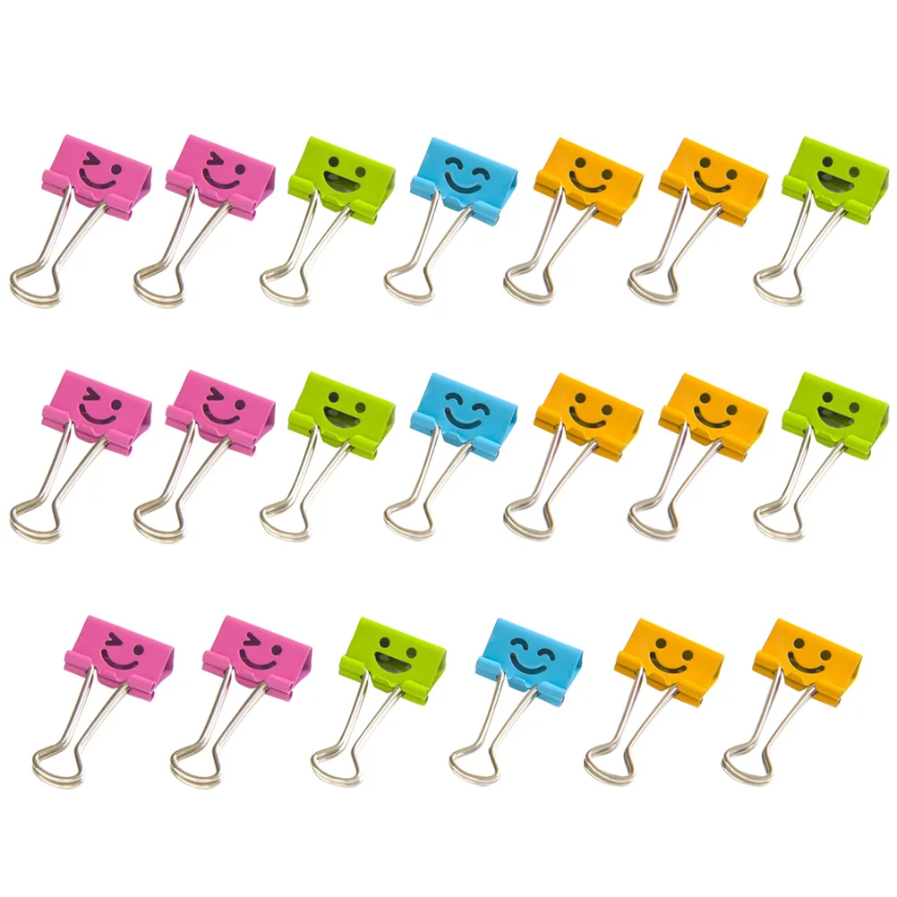 

20PCS Smile Face Design Metal Cute Binder Paper Clamp Clips Dovetail Design Clamps for School Office (Random Color) - Small