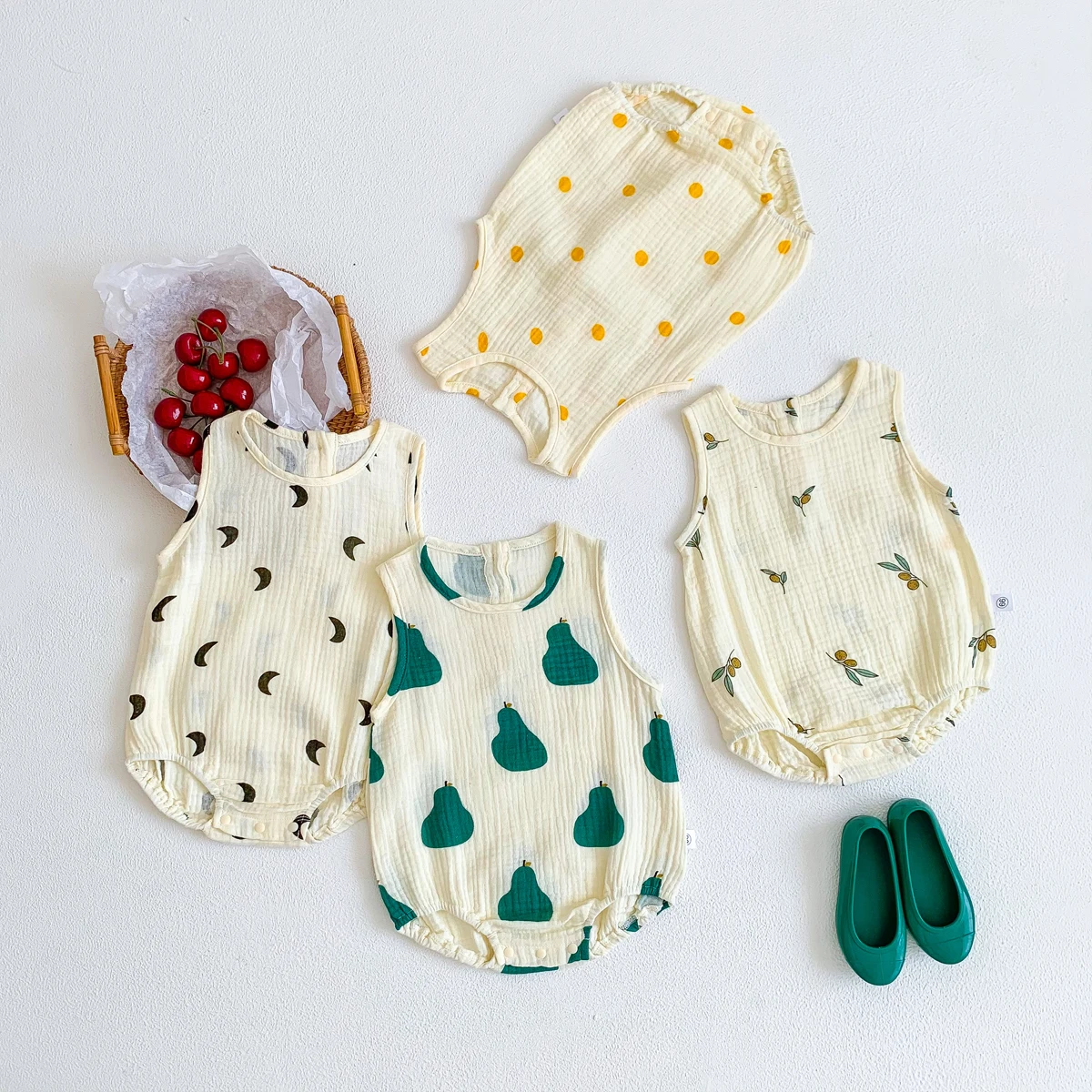 Summer Baby Newborn  Sleeveless Polka Dots Pattern  Clothes Romper Cotton Jumpsuit for Girls Boys 3