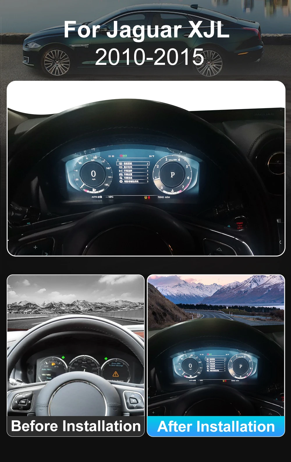 12.3”Digital Cluster Dashboard For Jaguar XJL 2010-2015 Speedometer Wireless Ca