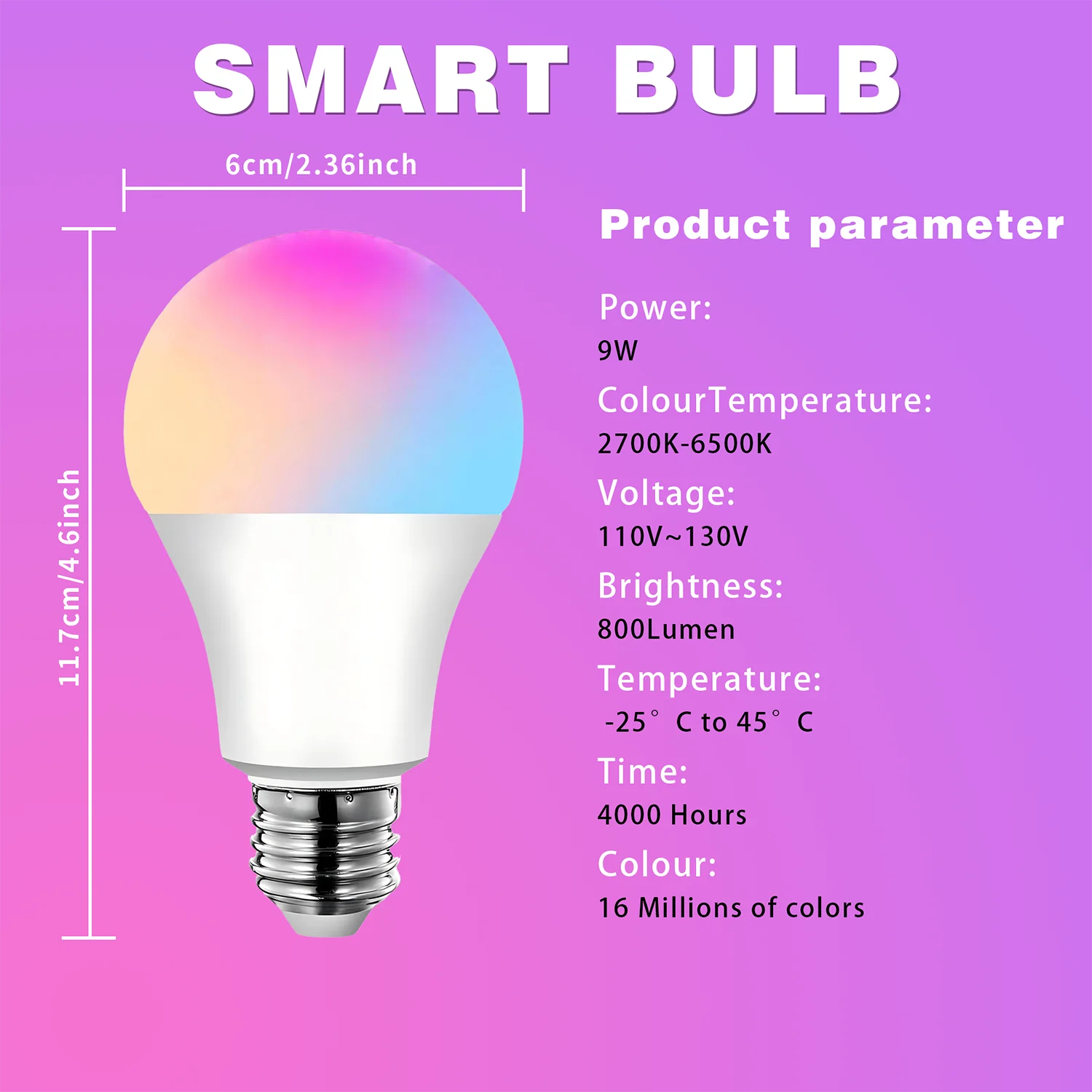4pcs, RGBCW Smart Light Bulbs, Color Changing Dimmable Bulbs with Music Sync & App Control, Smart Home Lights for Bedroom.